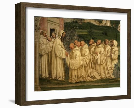 St Benedict of Nursia Prays with his Monks, Fresco-Giovanni Antonio Bazzi Sodoma-Framed Giclee Print