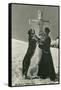 St. Bernard Dog Wtih Priest at Cross-null-Framed Stretched Canvas