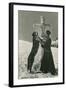 St. Bernard Dog Wtih Priest at Cross-null-Framed Art Print