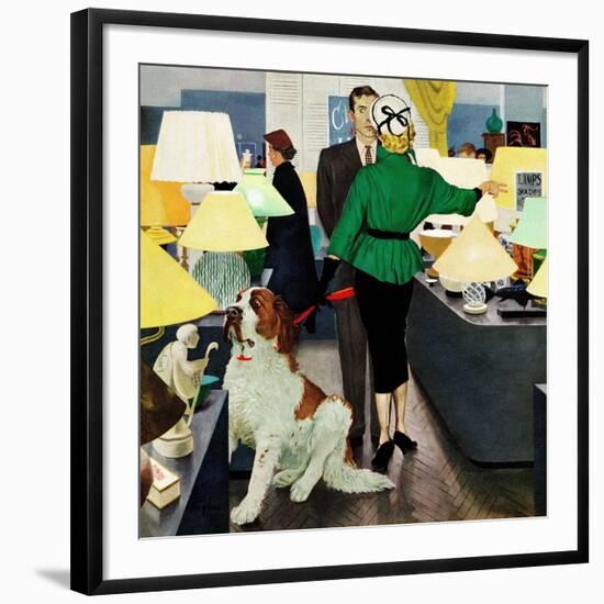 "St. Bernard in Lamp Shop", October 25, 1952-George Hughes-Framed Premium Giclee Print