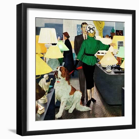 "St. Bernard in Lamp Shop", October 25, 1952-George Hughes-Framed Giclee Print