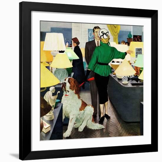 "St. Bernard in Lamp Shop", October 25, 1952-George Hughes-Framed Giclee Print