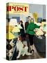 "St. Bernard in Lamp Shop" Saturday Evening Post Cover, October 25, 1952-George Hughes-Stretched Canvas