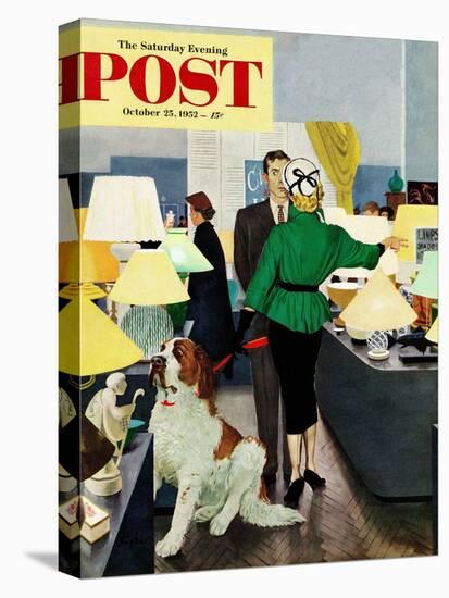 "St. Bernard in Lamp Shop" Saturday Evening Post Cover, October 25, 1952-George Hughes-Stretched Canvas