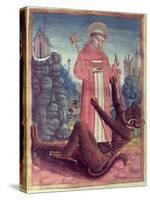 St. Bernard of Menthon Overcoming a Demon, from a Book of Hours, 1490-null-Stretched Canvas