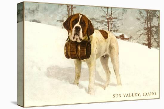 St. Bernard with Keg in Snow, Sun Valley, Idaho-null-Stretched Canvas