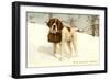 St. Bernard with Keg in Snow, Sun Valley, Idaho-null-Framed Art Print