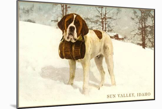 St. Bernard with Keg in Snow, Sun Valley, Idaho-null-Mounted Art Print