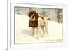 St. Bernard with Keg in Snow, Sun Valley, Idaho-null-Framed Premium Giclee Print