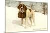 St. Bernard with Keg in Snow, Sun Valley, Idaho-null-Mounted Premium Giclee Print