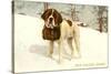 St. Bernard with Keg in Snow, Sun Valley, Idaho-null-Stretched Canvas