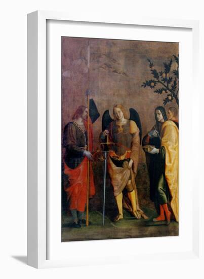 St. Bovo, Archangel Michael, St. Cosmas and St. Damian-Caroto Gian Francesco-Framed Art Print