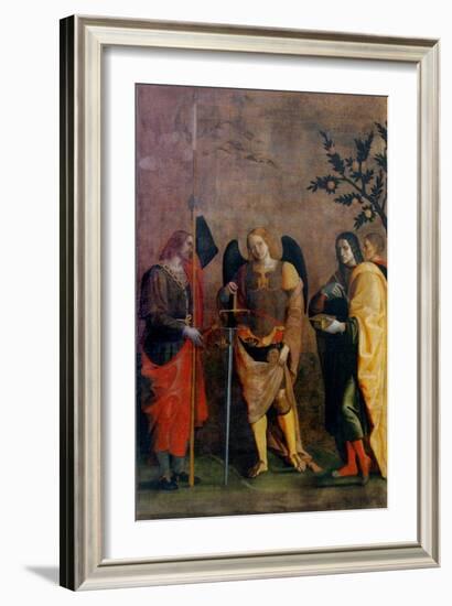 St. Bovo, Archangel Michael, St. Cosmas and St. Damian-Caroto Gian Francesco-Framed Art Print