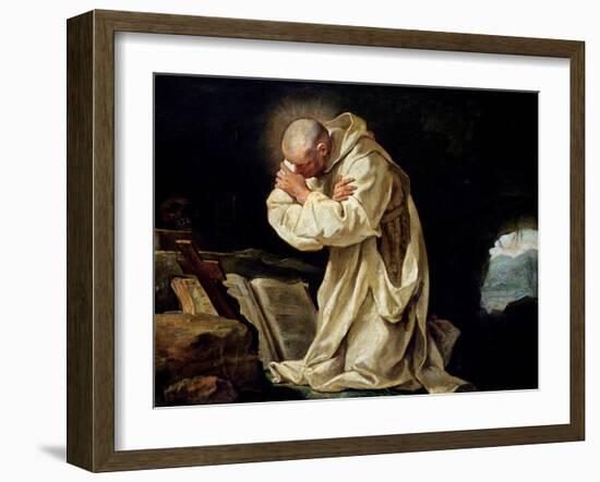 St. Bruno (1030-1101) Praying in the Desert, 1763-Jean Bernard Restout-Framed Giclee Print