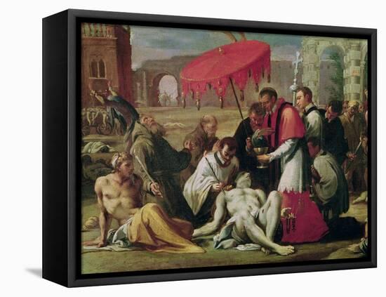 St. Charles Borromeo (1538-84) Administering the Sacrament to Plague Victims in 1576-Sigismondo Caula-Framed Stretched Canvas