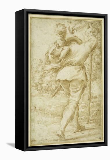 St. Christopher Ferrying the Christ Child-Pietro Faccini-Framed Stretched Canvas