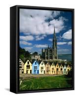 St. Coleman's Cathedral of Cobh Behind Colorful Row Houses-Charles O'Rear-Framed Stretched Canvas