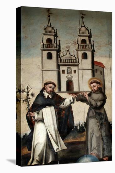 St. Dominic and St. Francis Holding a Miniature Model of the Church at as Ermidas-null-Stretched Canvas