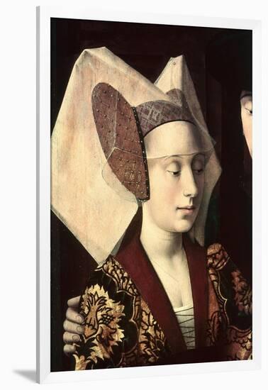 St. Eligius as a Goldsmith Showing a Ring to the Engaged Couple, Detail of the Fiancee, 1449-Petrus Christus-Framed Giclee Print