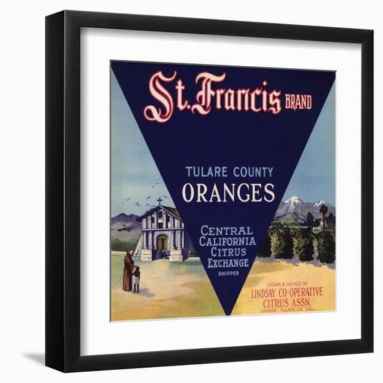 St. Francis Brand - Lindsay, California - Citrus Crate Label-Lantern Press-Framed Art Print