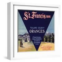 St. Francis Brand - Lindsay, California - Citrus Crate Label-Lantern Press-Framed Art Print