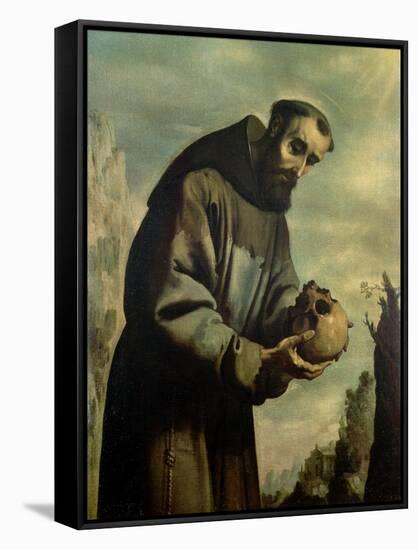 St. Francis in Meditation-Francisco de Zurbarán-Framed Stretched Canvas