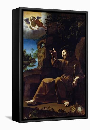 St. Francis of Assisi Consoled by an Angel Musician-Italian School-Framed Stretched Canvas