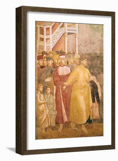 St. Francis Renounces All Worldly Goods, Detail of Pietro Di Bernardone, 1297-99-Giotto di Bondone-Framed Giclee Print