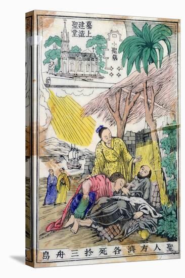 St. Francis Xavier Dying at Sancian, China, and the Church Built on His Place of Death-null-Stretched Canvas