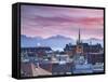 St Francois Church and City Skyline at Sunset, Lausanne, Vaud, Switzerland-Ian Trower-Framed Stretched Canvas