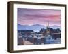 St Francois Church and City Skyline at Sunset, Lausanne, Vaud, Switzerland-Ian Trower-Framed Photographic Print