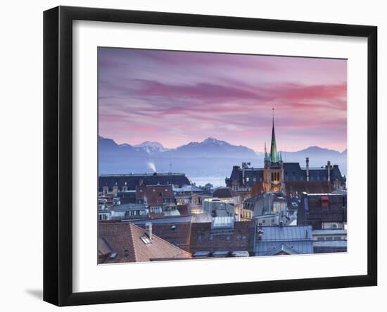 St Francois Church and City Skyline at Sunset, Lausanne, Vaud, Switzerland-Ian Trower-Framed Photographic Print