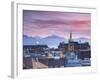 St Francois Church and City Skyline at Sunset, Lausanne, Vaud, Switzerland-Ian Trower-Framed Photographic Print