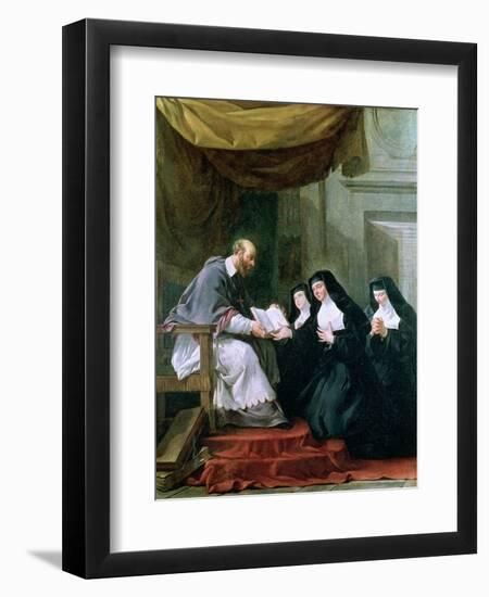 St. Francois de Sales Giving the Rule of the Visitation to St. Jeanne de Chantal-Noel Halle-Framed Giclee Print