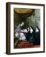 St. Francois de Sales Giving the Rule of the Visitation to St. Jeanne de Chantal-Noel Halle-Framed Giclee Print