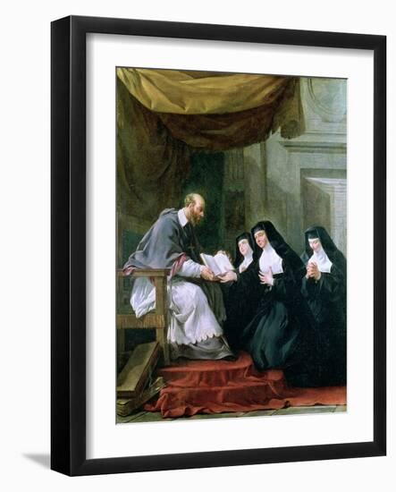 St. Francois de Sales Giving the Rule of the Visitation to St. Jeanne de Chantal-Noel Halle-Framed Giclee Print