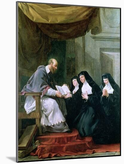 St. Francois de Sales Giving the Rule of the Visitation to St. Jeanne de Chantal-Noel Halle-Mounted Giclee Print