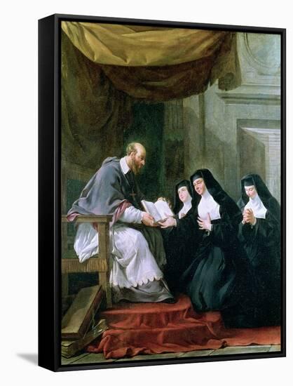 St. Francois de Sales Giving the Rule of the Visitation to St. Jeanne de Chantal-Noel Halle-Framed Stretched Canvas