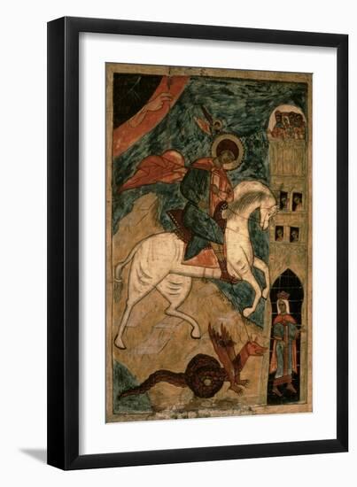 St. George and the Dragon, Russian Icon from Vologda, 15th Century-null-Framed Premium Giclee Print