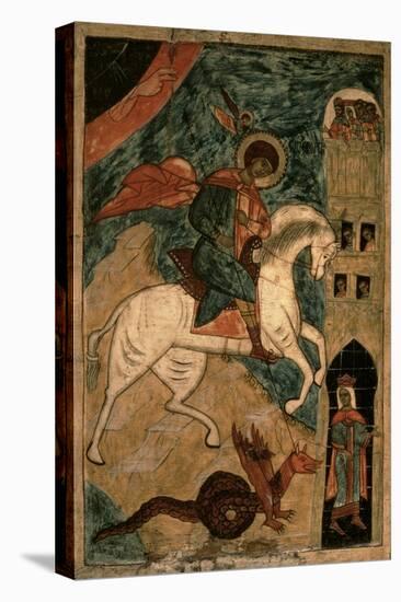 St. George and the Dragon, Russian Icon from Vologda, 15th Century-null-Stretched Canvas
