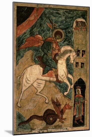 St. George and the Dragon, Russian Icon from Vologda, 15th Century-null-Mounted Giclee Print