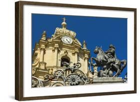 St. George Statue at San Giorgio Cathedral (Duomo of Ibla) in Historic Baroque Town-Rob Francis-Framed Photographic Print