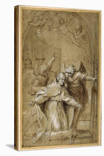 St Gregory Attended by Angels Praying for Souls in Purgatory-Annibale Carracci-Stretched Canvas