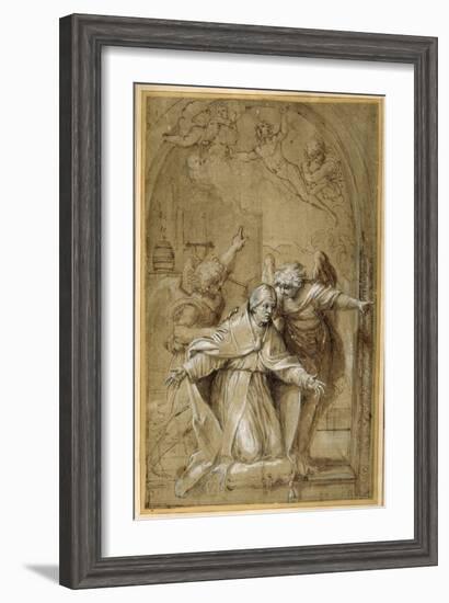 St Gregory Attended by Angels Praying for Souls in Purgatory-Annibale Carracci-Framed Giclee Print