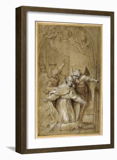 St Gregory Attended by Angels Praying for Souls in Purgatory-Annibale Carracci-Framed Giclee Print