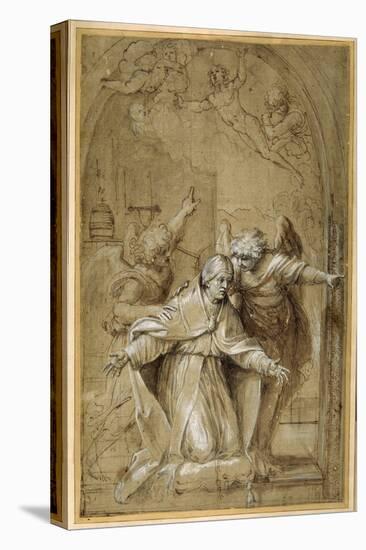 St Gregory Attended by Angels Praying for Souls in Purgatory-Annibale Carracci-Stretched Canvas