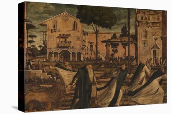 St Hieronymus Leads the Lion to the Monastery-Vittore Carpaccio-Stretched Canvas