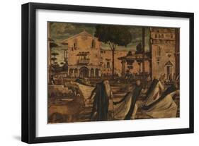 St Hieronymus Leads the Lion to the Monastery-Vittore Carpaccio-Framed Giclee Print