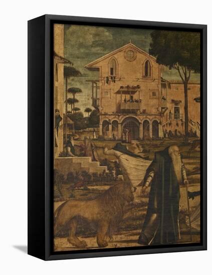 St Hieronymus Leads the Lion to the Monastery-Vittore Carpaccio-Framed Stretched Canvas