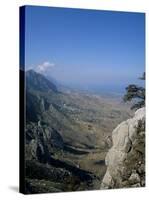 St. Hilarion View to the West Over Karaman Village and Mediterranean, Cyprus, Mediterranean-Christopher Rennie-Stretched Canvas